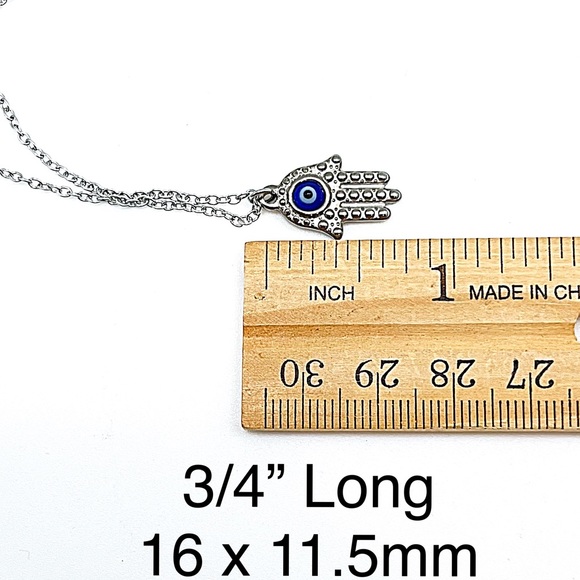 Evil Eye Hamsa Necklace in Stainless Steel, NWT, Gift Box, 14” to 18” - Picture 6 of 6